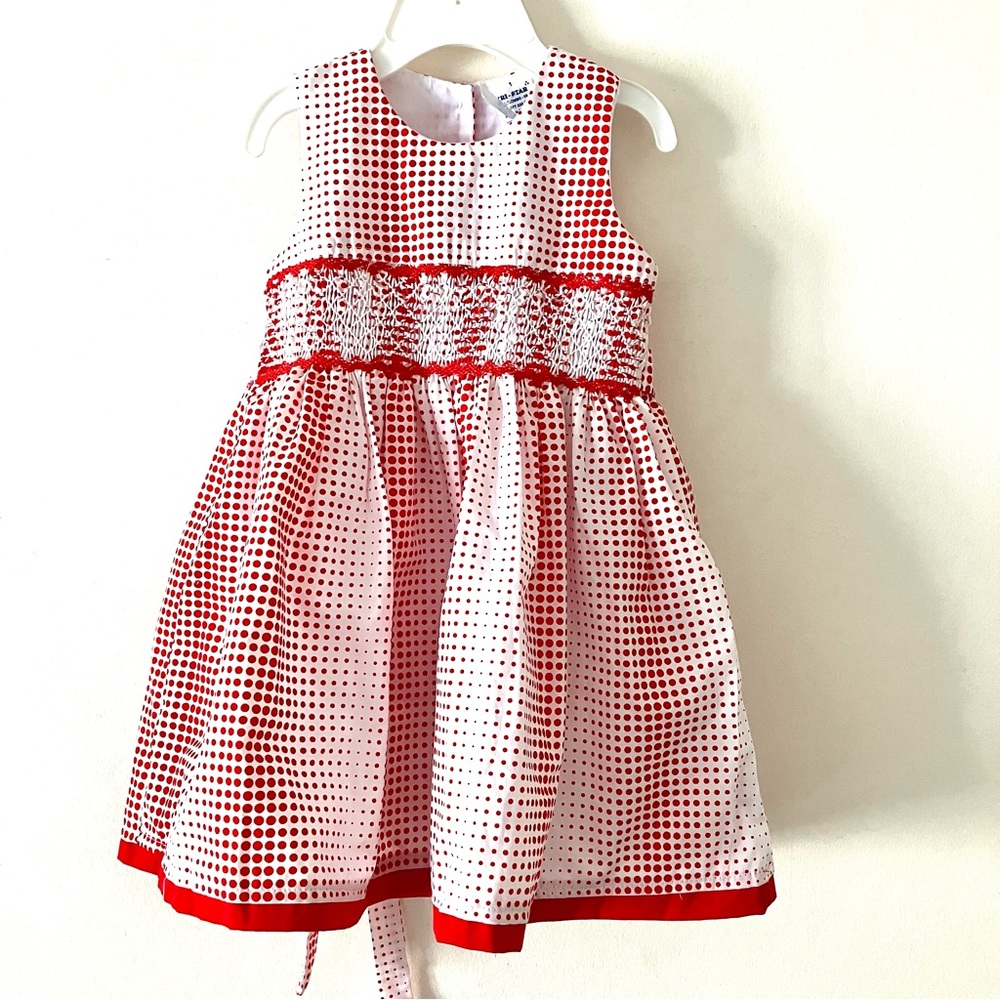 TRI-STAR Baby Smocked Sleeveless Dress Size 1Year Red and White Polka Dot NWT